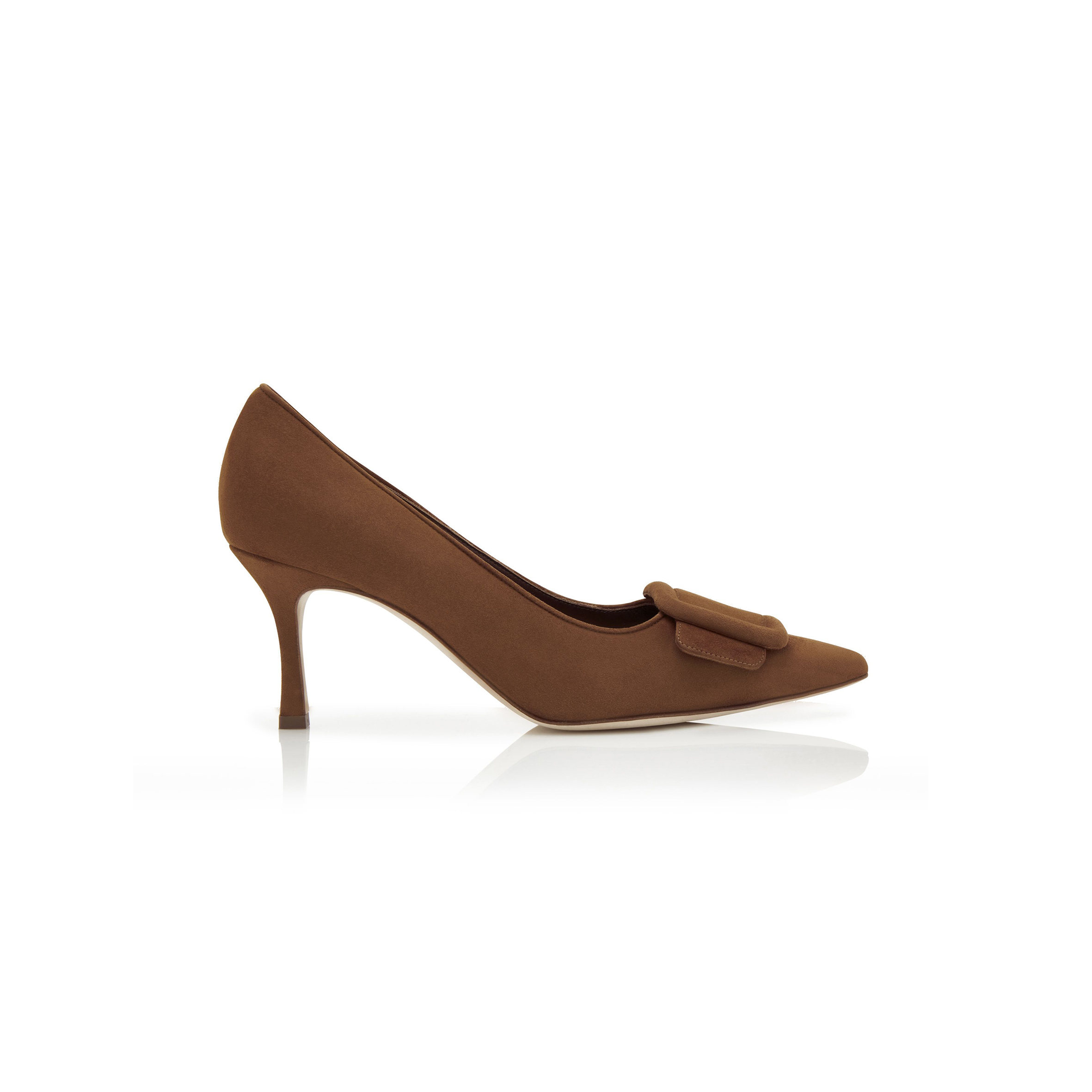 MANOLO BLAHNIK MAYSALEPUMP 70 BROWN SUEDE BUCKLE DETAIL PUMPS 219-0373-0022